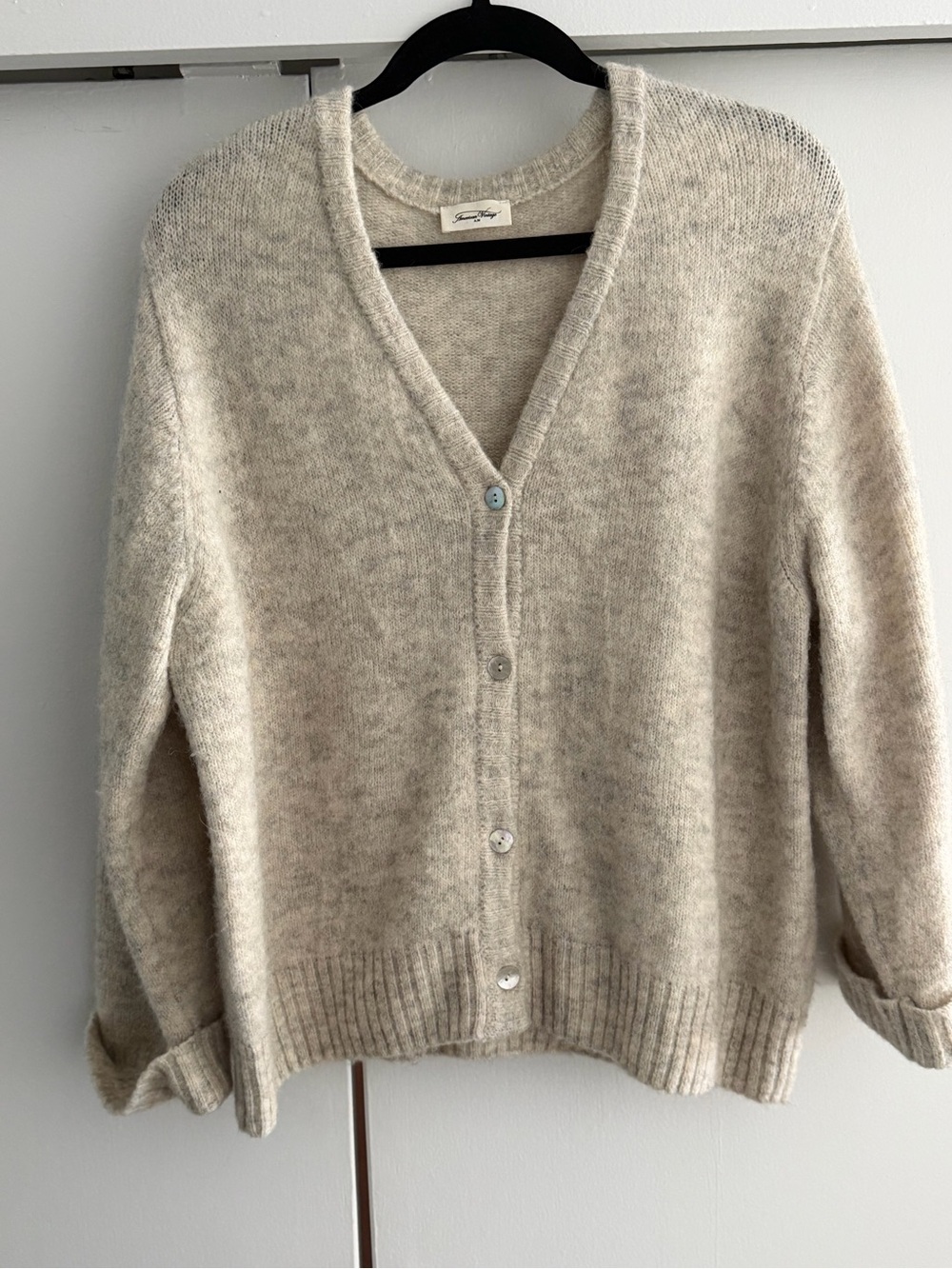 American Vintage Cream Fuzzy V-Neck Button Cardigan